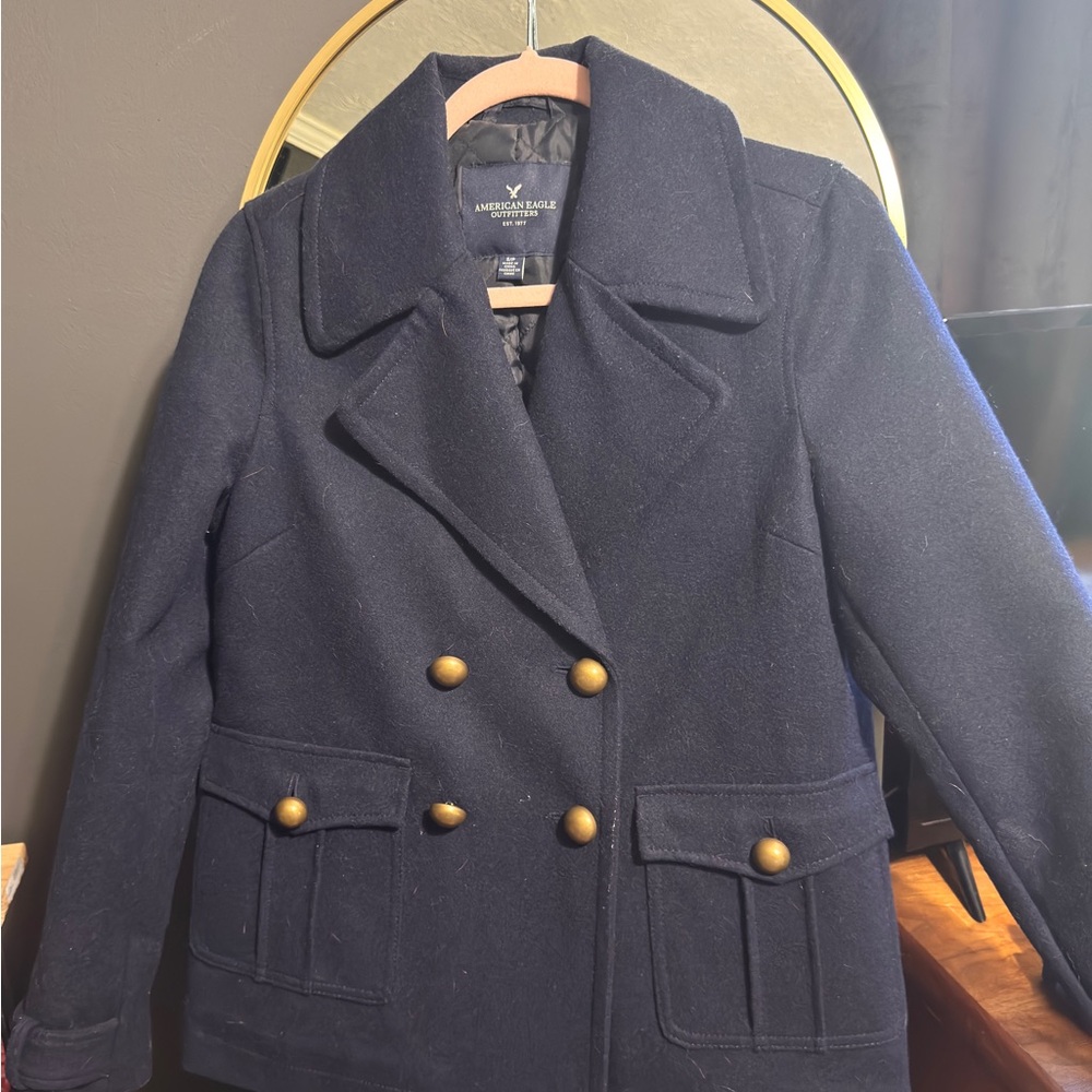 Abercrombie & Fitch Midnight Pea Coat with Brass Buttons